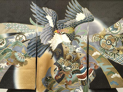 平和屋着物[]お宮参り　男の子　祝着　産着　初着　のしめ　刺繍　鷹　鷲　龍　兜　熨斗吉祥文　暈し染め　金彩　逸品　DABA3910ma