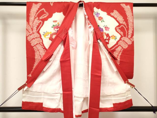平和屋着物[]お宮参り　女の子　祝着　産着　初着　のしめ　絞り　束ね熨斗鴛鴦花文　逸品　DABA3912ma