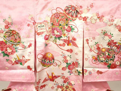 平和屋着物[]お宮参り　女の子　祝着　産着　初着　のしめ　刺繍　折り鶴　鞠花文　金彩　逸品　DABA3915ma