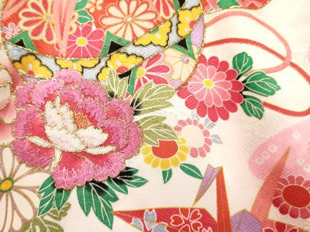 平和屋着物[]お宮参り　女の子　祝着　産着　初着　のしめ　刺繍　折り鶴　鞠花文　金彩　逸品　DABA3915ma