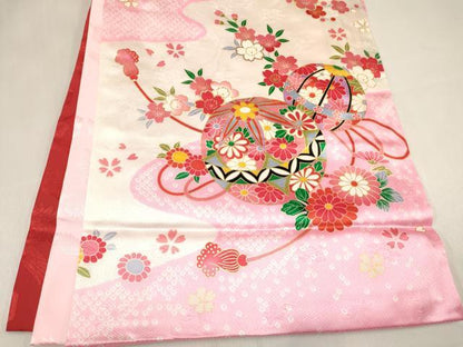 平和屋着物[]お宮参り　女の子　祝着　産着　初着　のしめ　刺繍　折り鶴　鞠花文　金彩　逸品　DABA3915ma