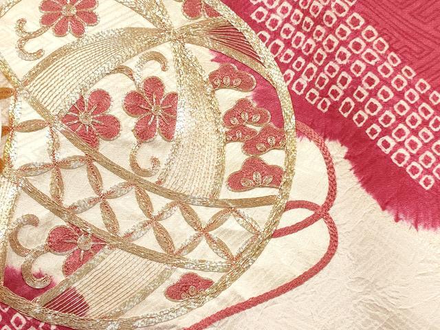 平和屋着物[]お宮参り　女の子　祝着　産着　初着　のしめ　駒刺繍　絞り　鞠花文　逸品　未使用　DABA3916ma
