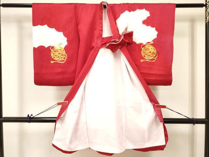 平和屋着物[]お宮参り　女の子　祝着　産着　初着　のしめ　駒刺繍　絞り　鞠花文　逸品　未使用　DABA3916ma