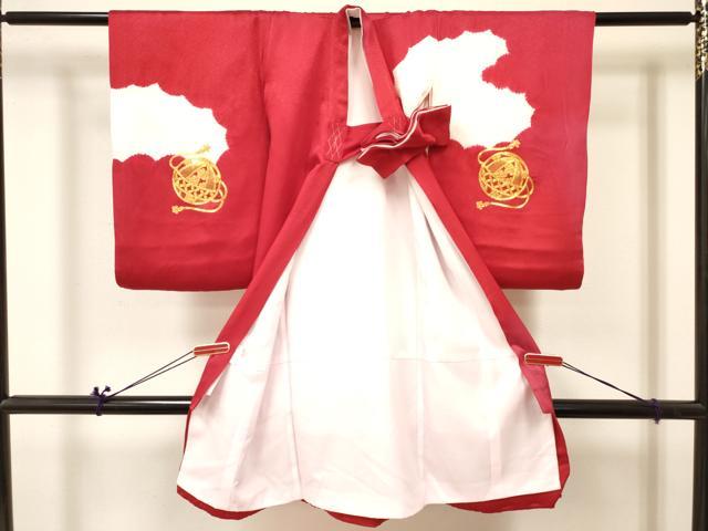 平和屋着物[]お宮参り　女の子　祝着　産着　初着　のしめ　駒刺繍　絞り　鞠花文　逸品　未使用　DABA3916ma