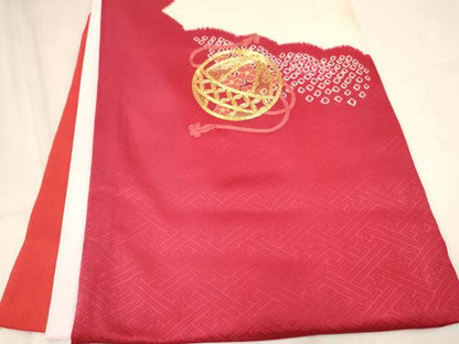 平和屋着物[]お宮参り　女の子　祝着　産着　初着　のしめ　駒刺繍　絞り　鞠花文　逸品　未使用　DABA3916ma