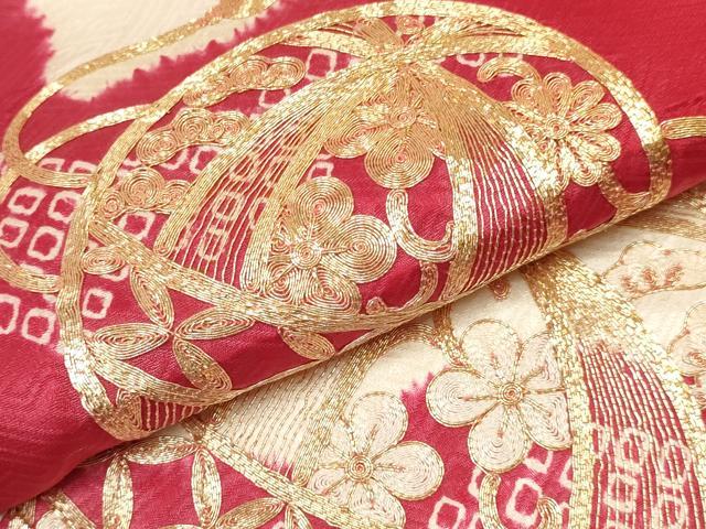 平和屋着物[]お宮参り　女の子　祝着　産着　初着　のしめ　駒刺繍　絞り　鞠花文　逸品　未使用　DABA3916ma