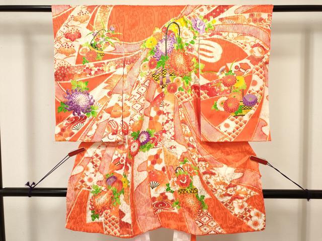平和屋着物[]お宮参り　女の子　祝着　産着　初着　のしめ　駒刺繍　熨斗花籠文　金彩　逸品　DABA3917ma