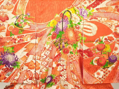 平和屋着物[]お宮参り　女の子　祝着　産着　初着　のしめ　駒刺繍　熨斗花籠文　金彩　逸品　DABA3917ma