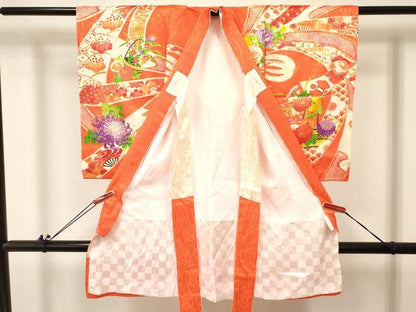 平和屋着物[]お宮参り　女の子　祝着　産着　初着　のしめ　駒刺繍　熨斗花籠文　金彩　逸品　DABA3917ma