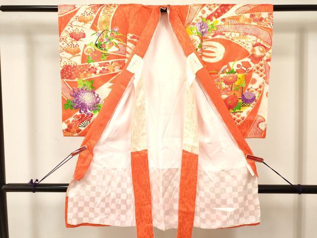 平和屋着物[]お宮参り　女の子　祝着　産着　初着　のしめ　駒刺繍　熨斗花籠文　金彩　逸品　DABA3917ma