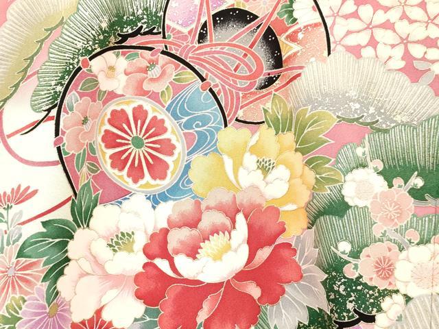 平和屋着物[]お宮参り　女の子　祝着　産着　初着　のしめ　几帳御所車鴛鴦鼓花文　暈し染め　金銀彩　逸品　DABA3918ma