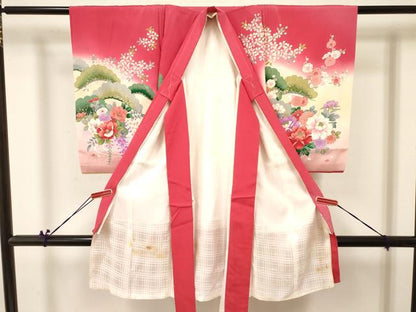 平和屋着物[]お宮参り　女の子　祝着　産着　初着　のしめ　几帳御所車鴛鴦鼓花文　暈し染め　金銀彩　逸品　DABA3918ma