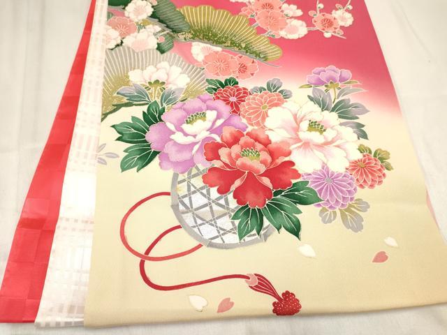 平和屋着物[]お宮参り　女の子　祝着　産着　初着　のしめ　几帳御所車鴛鴦鼓花文　暈し染め　金銀彩　逸品　DABA3918ma