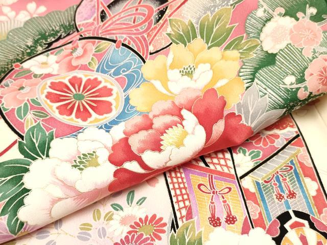 平和屋着物[]お宮参り　女の子　祝着　産着　初着　のしめ　几帳御所車鴛鴦鼓花文　暈し染め　金銀彩　逸品　DABA3918ma