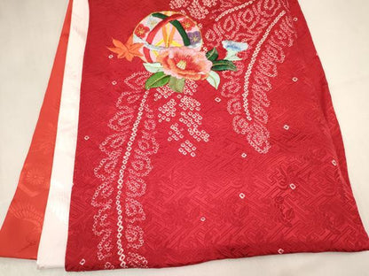 平和屋着物[]お宮参り　女の子　祝着　産着　初着　のしめ　刺繍　絞り　鞠花文　金糸　逸品　DABA3919ma