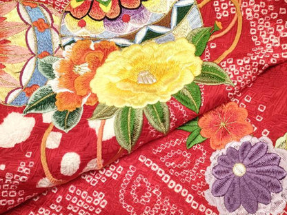 平和屋着物[]お宮参り　女の子　祝着　産着　初着　のしめ　刺繍　絞り　鞠花文　金糸　逸品　DABA3919ma