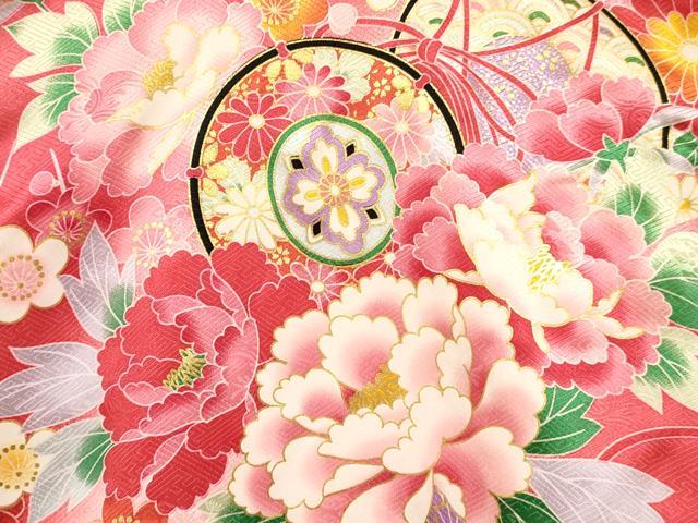 平和屋着物[]お宮参り　女の子　祝着　産着　初着　のしめ　鼓扇面鞠花文　暈し染め　金彩　逸品　未使用　DABA3920ma