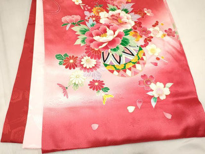 平和屋着物[]お宮参り　女の子　祝着　産着　初着　のしめ　鼓扇面鞠花文　暈し染め　金彩　逸品　未使用　DABA3920ma