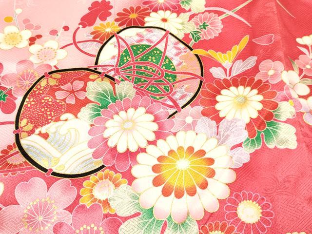 平和屋着物[]お宮参り　女の子　祝着　産着　初着　のしめ　鼓扇面鞠花文　暈し染め　金彩　逸品　未使用　DABA3920ma