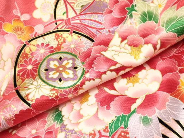 平和屋着物[]お宮参り　女の子　祝着　産着　初着　のしめ　鼓扇面鞠花文　暈し染め　金彩　逸品　未使用　DABA3920ma