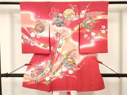 平和屋着物[]お宮参り　女の子　祝着　産着　初着　のしめ　熨斗鈴花文　暈し染め　金銀彩　逸品　DABA3921ma