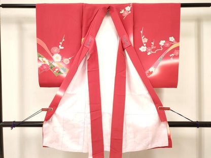 平和屋着物[]お宮参り　女の子　祝着　産着　初着　のしめ　熨斗鈴花文　暈し染め　金銀彩　逸品　DABA3921ma