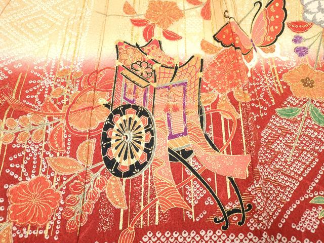 平和屋着物[]お宮参り　女の子　祝着　産着　初着　のしめ　御所車花蝶文　暈し染め　金彩　逸品　DABA3922ma