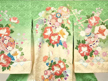 平和屋着物[]お宮参り　女の子　祝着　産着　初着　のしめ　鞠牡丹花文　暈し染め　金彩　逸品　DABA3923ma