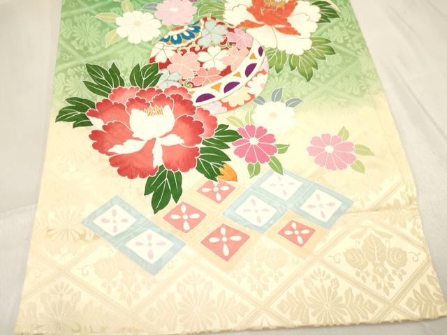 平和屋着物[]お宮参り　女の子　祝着　産着　初着　のしめ　鞠牡丹花文　暈し染め　金彩　逸品　DABA3923ma