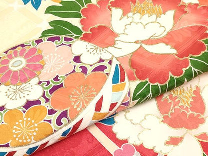 平和屋着物[]お宮参り　女の子　祝着　産着　初着　のしめ　鞠牡丹花文　暈し染め　金彩　逸品　DABA3923ma