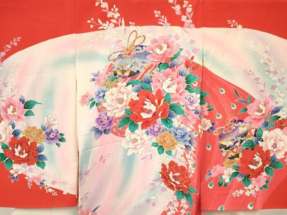 平和屋着物[]お宮参り　女の子　祝着　産着　初着　のしめ　鞠花蝶文　暈し染め　金銀彩　逸品　DABA3924ma