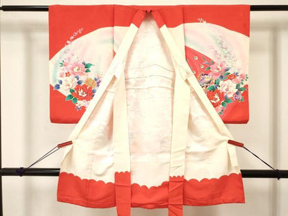 平和屋着物[]お宮参り　女の子　祝着　産着　初着　のしめ　鞠花蝶文　暈し染め　金銀彩　逸品　DABA3924ma
