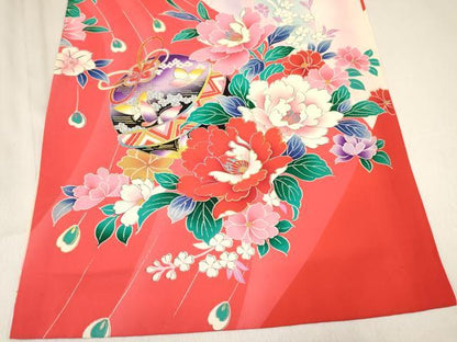 平和屋着物[]お宮参り　女の子　祝着　産着　初着　のしめ　鞠花蝶文　暈し染め　金銀彩　逸品　DABA3924ma