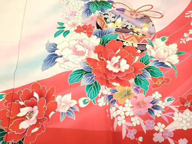 平和屋着物[]お宮参り　女の子　祝着　産着　初着　のしめ　鞠花蝶文　暈し染め　金銀彩　逸品　DABA3924ma