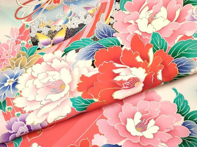 平和屋着物[]お宮参り　女の子　祝着　産着　初着　のしめ　鞠花蝶文　暈し染め　金銀彩　逸品　DABA3924ma