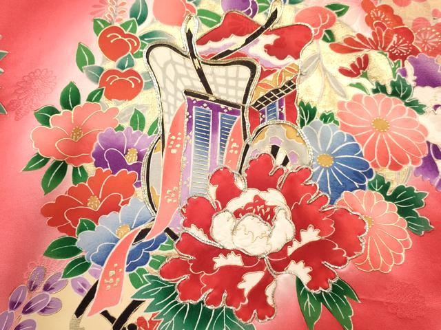 平和屋着物[]お宮参り　女の子　祝着　産着　初着　のしめ　駒刺繍　糸車　御所車花蝶文　暈し染め　金彩　逸品　DABA3925ma
