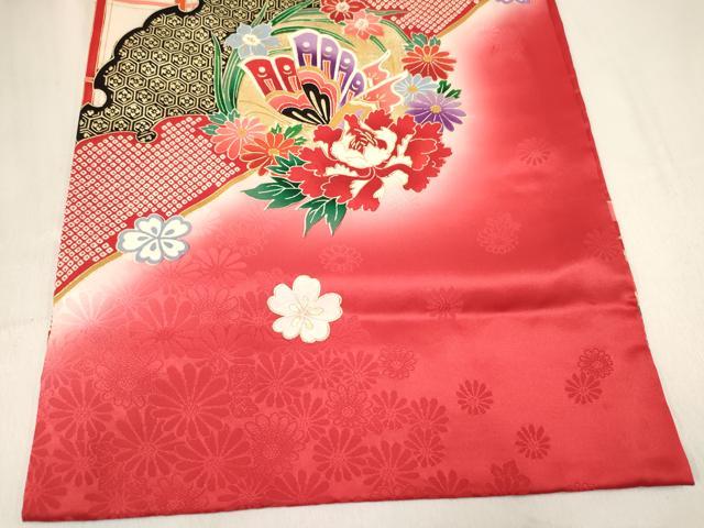 平和屋着物[]お宮参り　女の子　祝着　産着　初着　のしめ　駒刺繍　糸車　御所車花蝶文　暈し染め　金彩　逸品　DABA3925ma