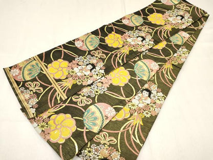 平和屋着物[]七五三　子供　女の子　丸帯　鞠　童子花丸文　金糸　逸品　DABA3927ma