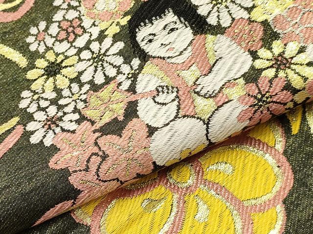 平和屋着物[]七五三　子供　女の子　丸帯　鞠　童子花丸文　金糸　逸品　DABA3927ma