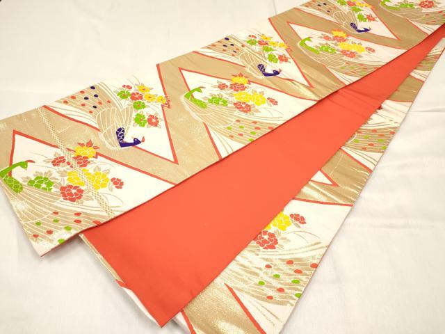 平和屋着物[]七五三　子供　女の子　全通柄袋帯　孔雀花文　金糸　逸品　DABA3929ma