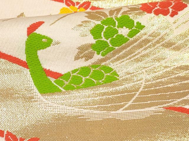 平和屋着物[]七五三　子供　女の子　全通柄袋帯　孔雀花文　金糸　逸品　DABA3929ma