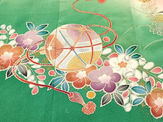 平和屋着物[]七五三　女の子　３歳　祝着　三つ身　長襦袢(袷)セット　鞠花文　暈し染め　金銀彩　逸品　DABA3931ma