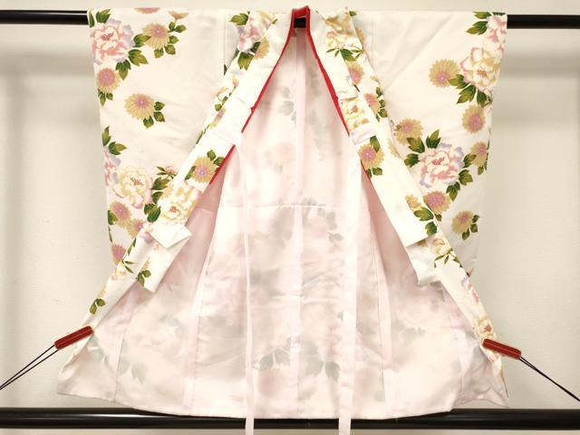 平和屋着物[]七五三　女の子　３歳　祝着　三つ身　被布セット　牡丹花文　DABA3932ma