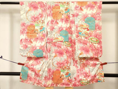 平和屋着物[]七五三　女の子　３歳　祝着　三つ身　貝桶花文　金彩　逸品　DABA3934ma