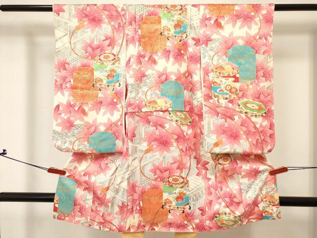 平和屋着物[]七五三　女の子　３歳　祝着　三つ身　貝桶花文　金彩　逸品　DABA3934ma