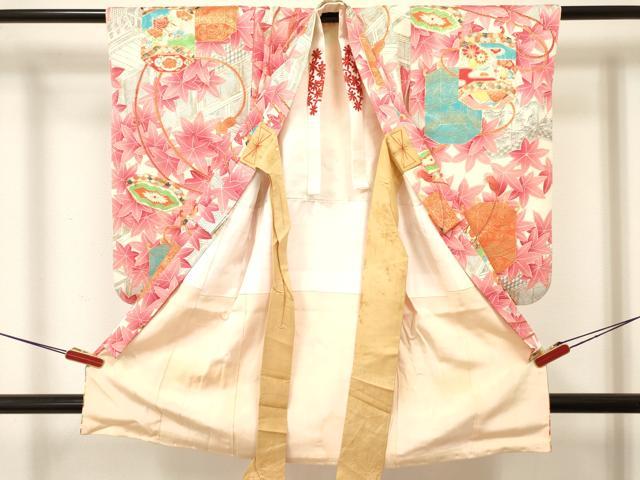 平和屋着物[]七五三　女の子　３歳　祝着　三つ身　貝桶花文　金彩　逸品　DABA3934ma