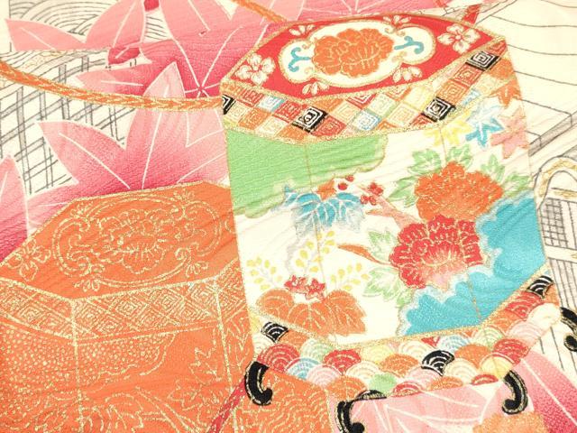 平和屋着物[]七五三　女の子　３歳　祝着　三つ身　貝桶花文　金彩　逸品　DABA3934ma