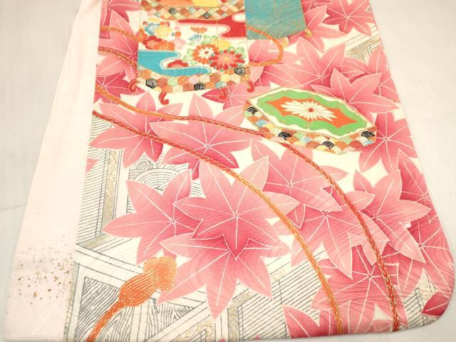 平和屋着物[]七五三　女の子　３歳　祝着　三つ身　貝桶花文　金彩　逸品　DABA3934ma