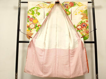 平和屋着物[]七五三　女の子　７歳　祝着　四つ身　駒刺繍　重ね山花文　金彩　逸品　DABA3937ma