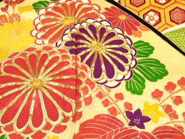 平和屋着物[]七五三　女の子　７歳　祝着　四つ身　駒刺繍　重ね山花文　金彩　逸品　DABA3937ma